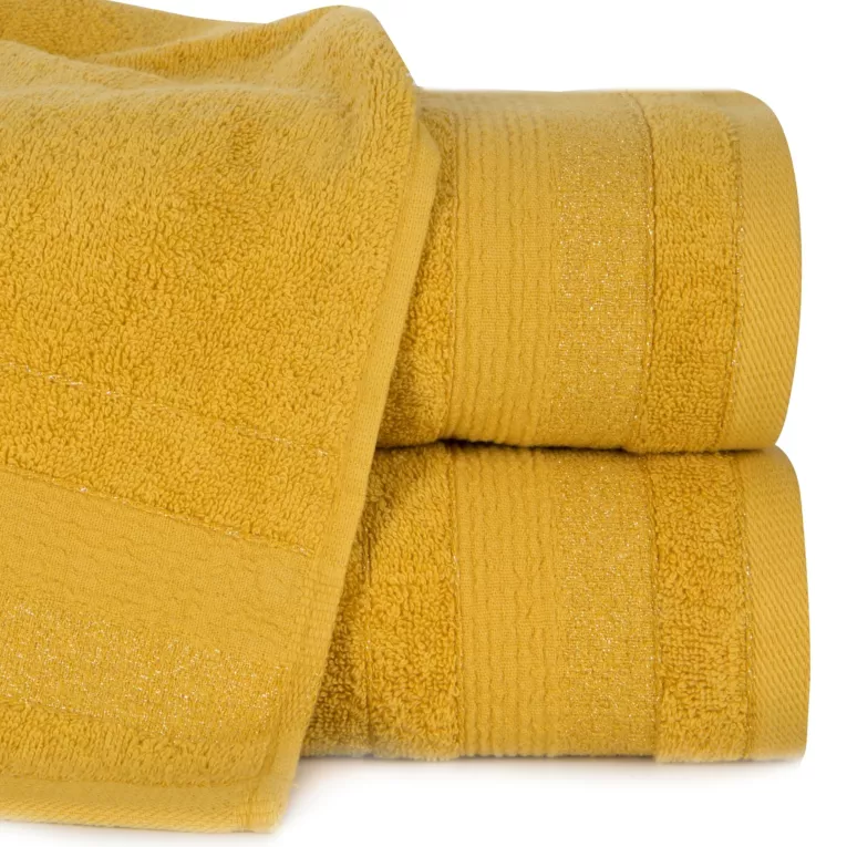 Ręcznik kąpielowy 70x140 cm bawełniany kolor musztardowy w pasy przetykany błyszczącą nicią 500 g/m2 APRIL