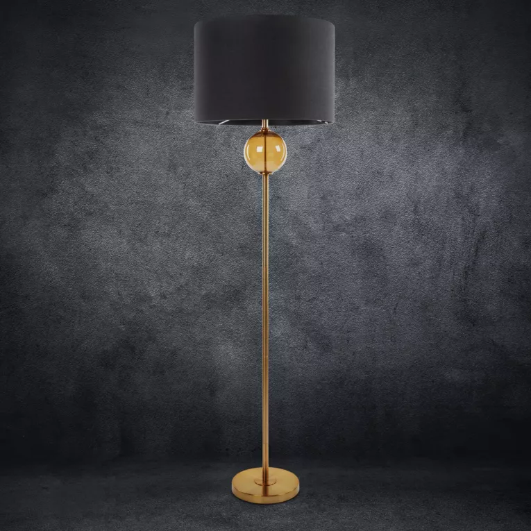 Lampa stojąca do pokoju czarno, złota LEONA z matowym abażurem