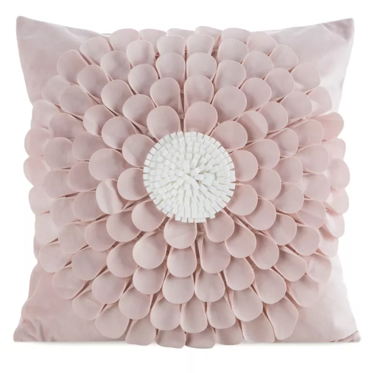 Poszewka na poduszkę 45 x 45 cm z welwetu kolor pudrowy zdobiona trójwymiarowym motywem kwiatu FLORES 2