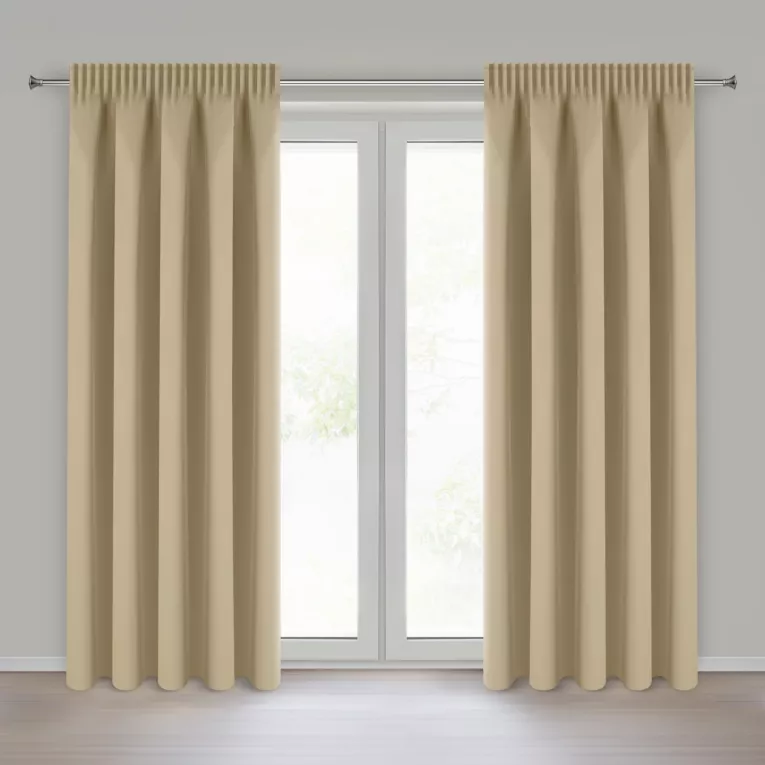 Zasłona beżowa z gładkiej tkaniny zaciemniającej typu - BLACKOUT 135x270 cm taśma - PARISA - Design 91