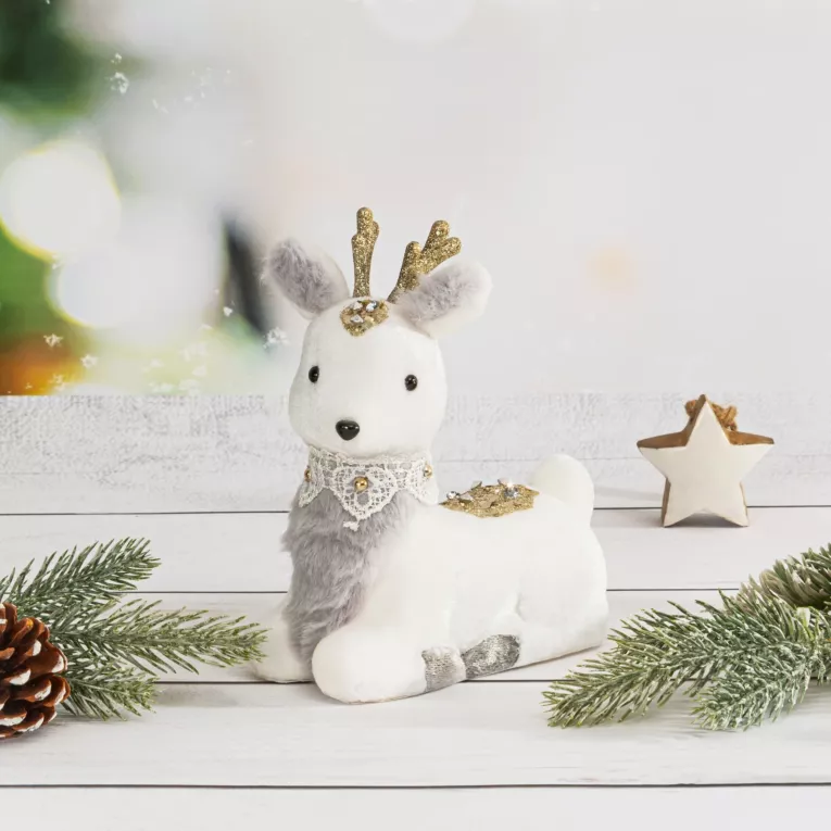 Figurka świąteczna RENIFER z welwetu wykończony lśniącym złotym brokatem