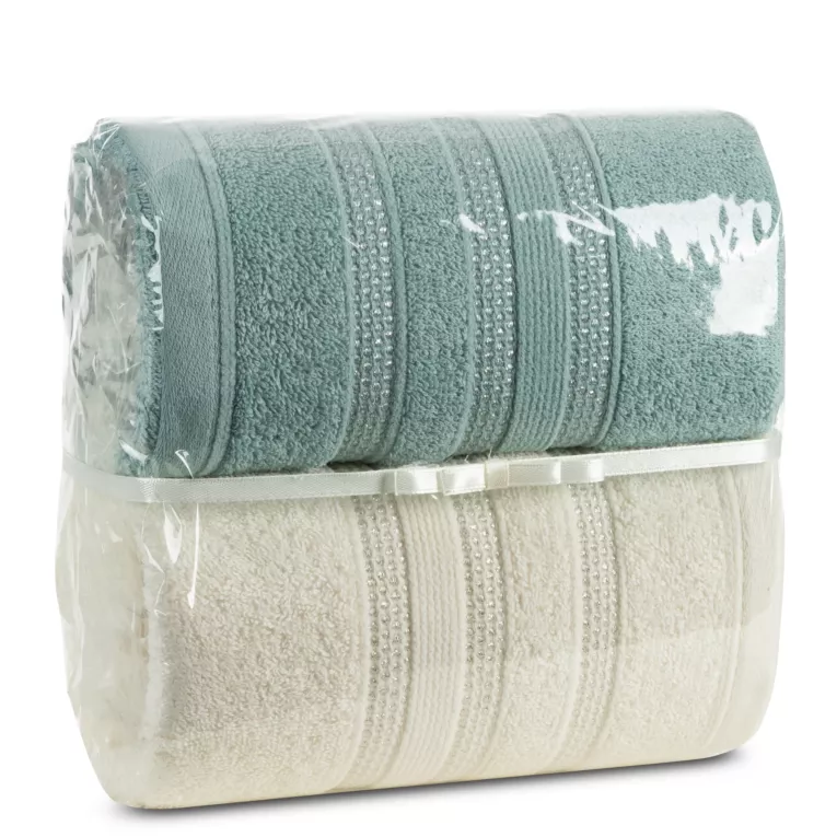 Zestaw ręczników bawełnianych na prezent 2 szt 50x90 cm kolor miętowy, kremowy