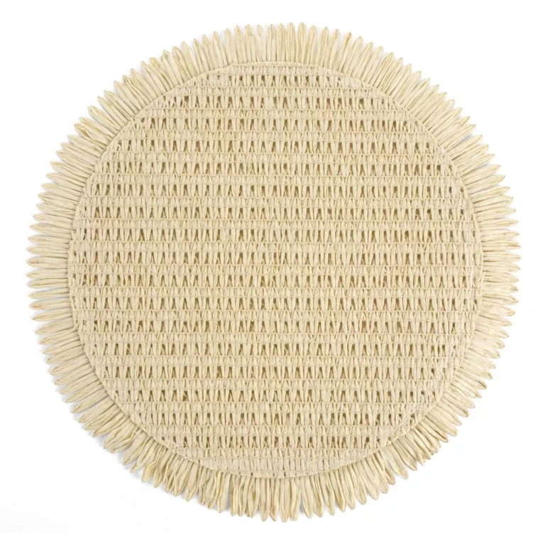 Podkładka okrągła na stół kremowa średnica 38 cm JOAN pleciona z frędzlami