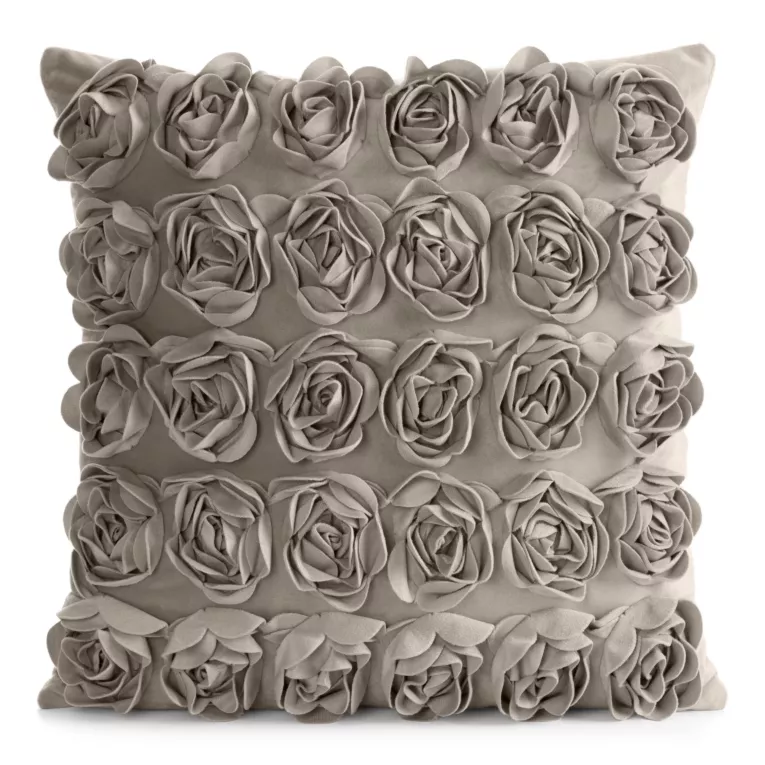 Poszewka na poduszkę 45 x 45 cm z welwetu kolor beżowy zdobiona 3D aplikacją róż ROSES Eva Minge