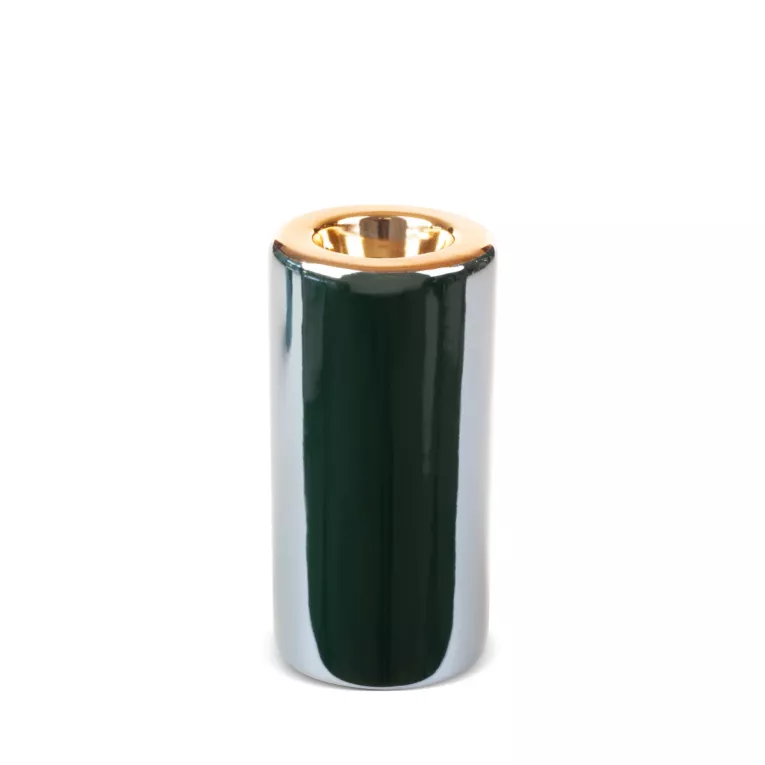 Świecznik ceramiczny AMORA 2 o lśniącej powierzchni ze złotym detalem