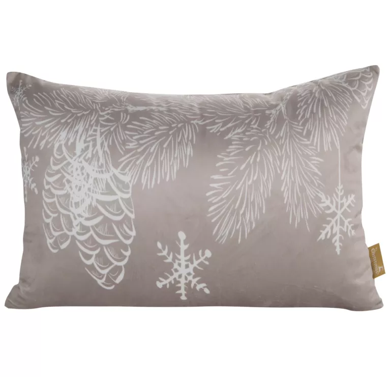 Poszewka na poduszkę 30x50 cm świąteczna beżowo biała z nadrukiem gałązek HOLLY