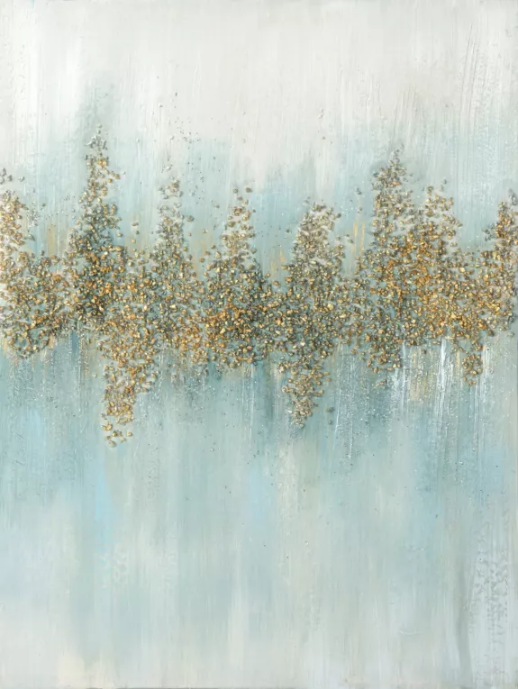 Obraz ABSTRACT  ręcznie malowany na płótnie, z drobnymi złotymi kamykami i brokatem