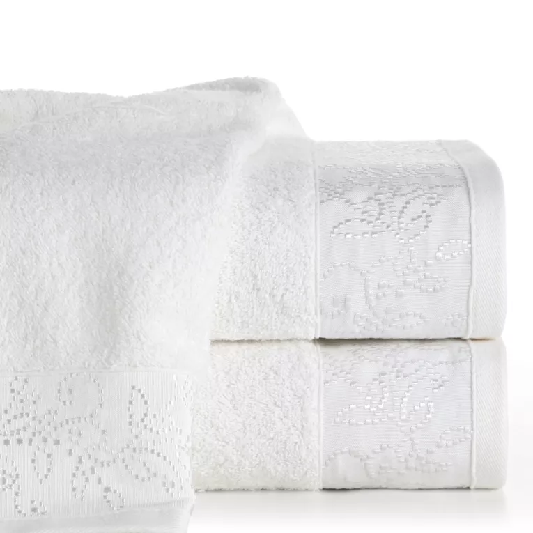 Ręcznik kąpielowy 50x90 cm bawełniany kolor biały z żakardową bordiurą 500 g/m2 RITA