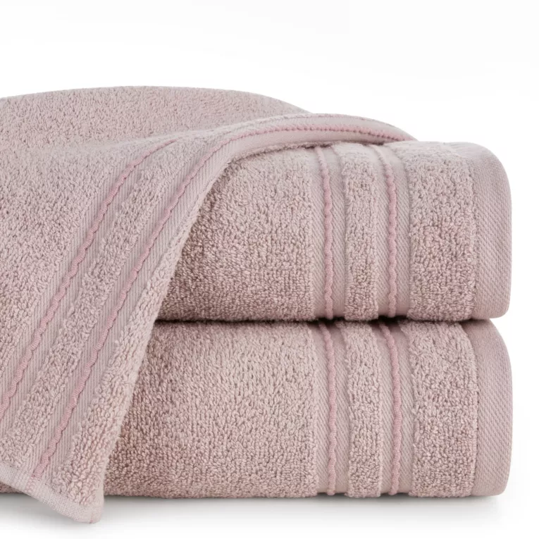 Ręcznik kąpielowy 70x140 cm bawełniany kolor pudrowy róż zdobiony paseczkami 500 g/m2 EMINA