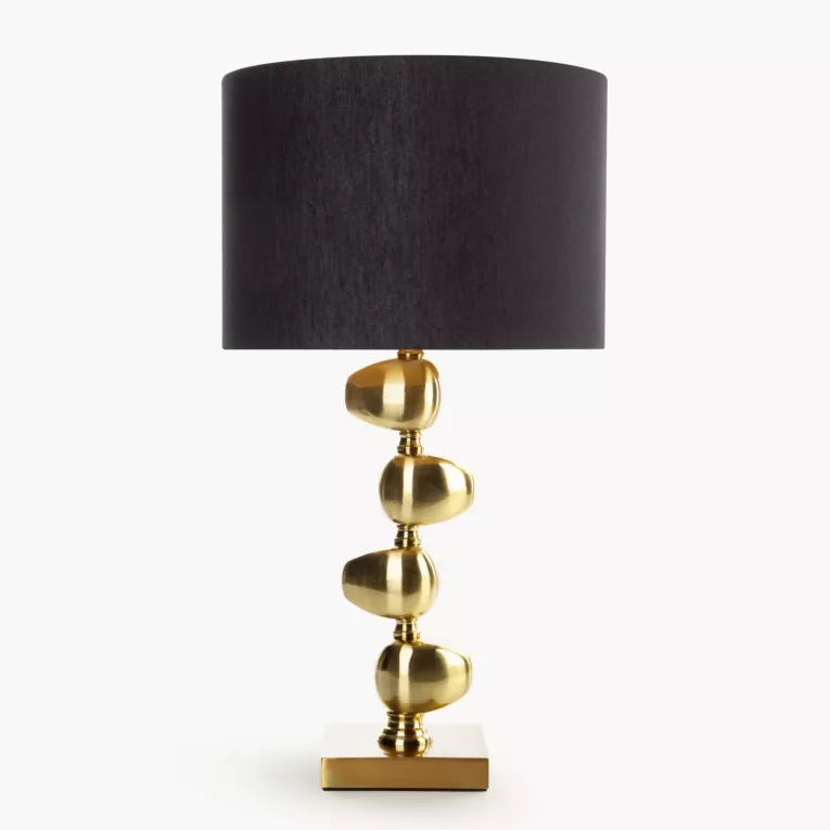 Lampa stołowa do salonu czarno, złota GINA z metalową podstawą i matowym abażurem