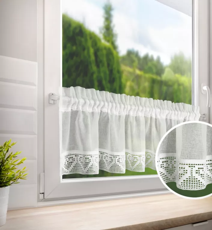 Zazdrostka kremwoa z matowej etaminy zdobiona gipiurą 150x30 cm tunel GABI