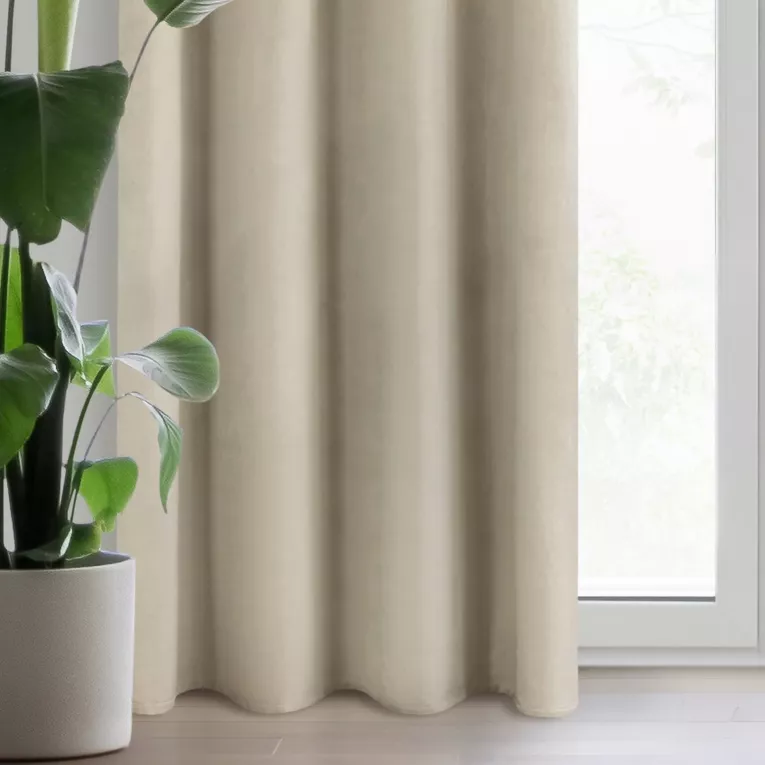 Zasłona jasnobeżowa z matowego welwetu 140x250 cm przelotka - MELANIE
