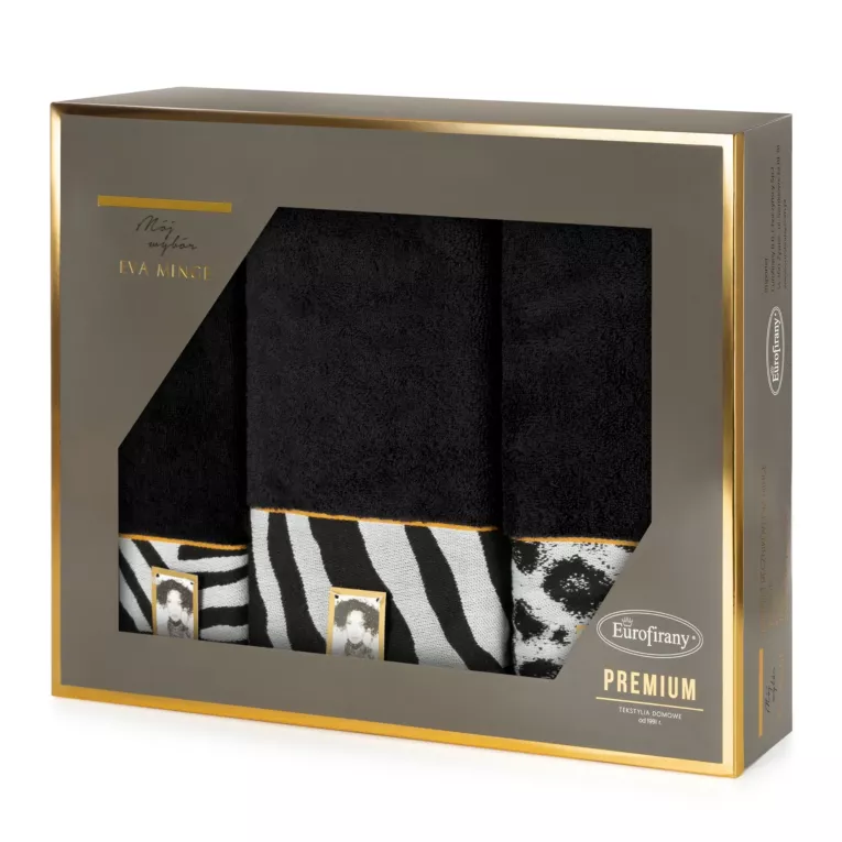 Zestaw ręczników bawełnianych na prezent 3 szt kolor czarny, biały 500 g/m2 Eva Minge