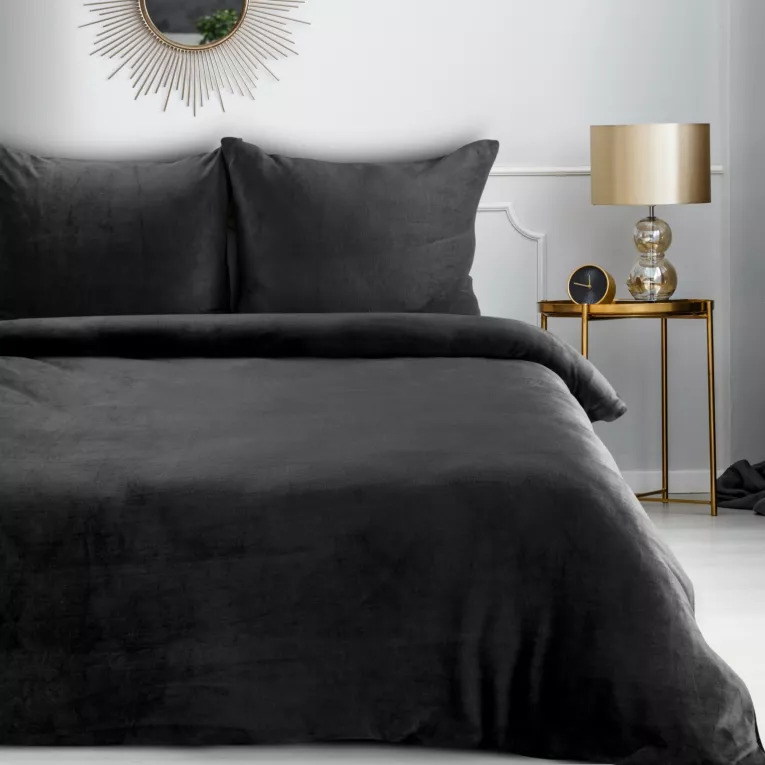 Pościel 220x200 cm gładka z polaru kolor czarny FLANO