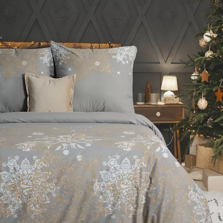 Pościel świąteczna 160x200 cm bawełniana kolor beżowy, kremowy SANTA 5