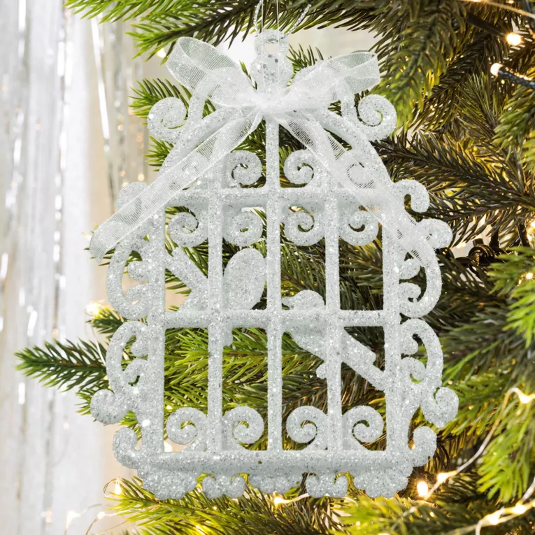 Ozdoba choinkowa KLATKA dekorowana brokatem