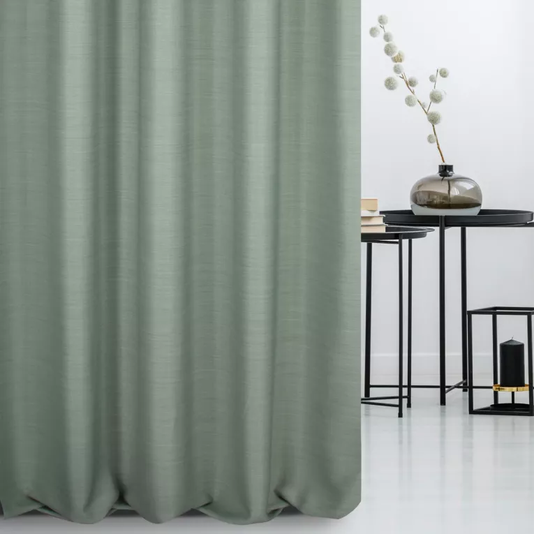 Zasłona szyta na taśmie 5 cm miętowa z miękkiej tkaniny o naturalnym splocie w stylu ekologicznym