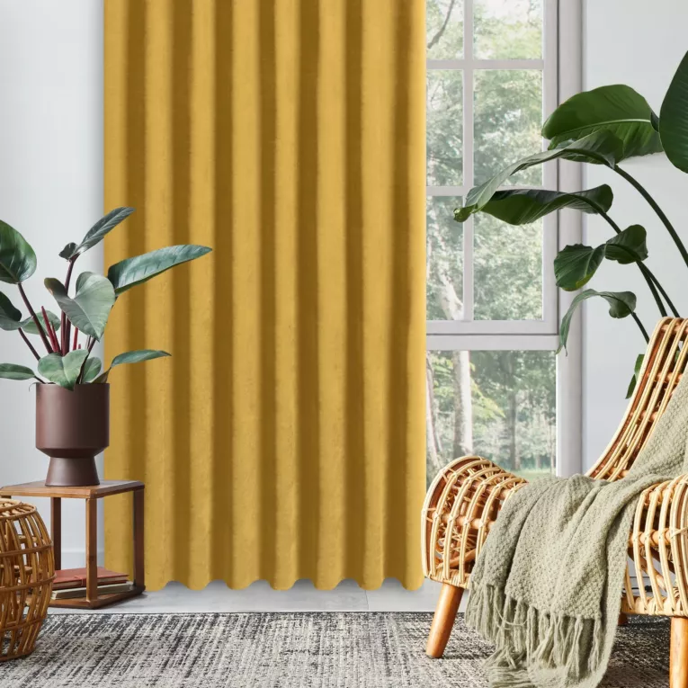 Zasłona musztardowa z tkaniny welurowej 180x240 cm taśma - Dora
