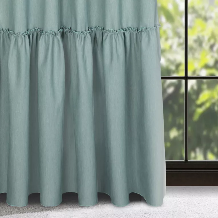 Zasłona miętowa z falbaną z tkaniny o płóciennym splocie 140x270 cm taśma - LENA
