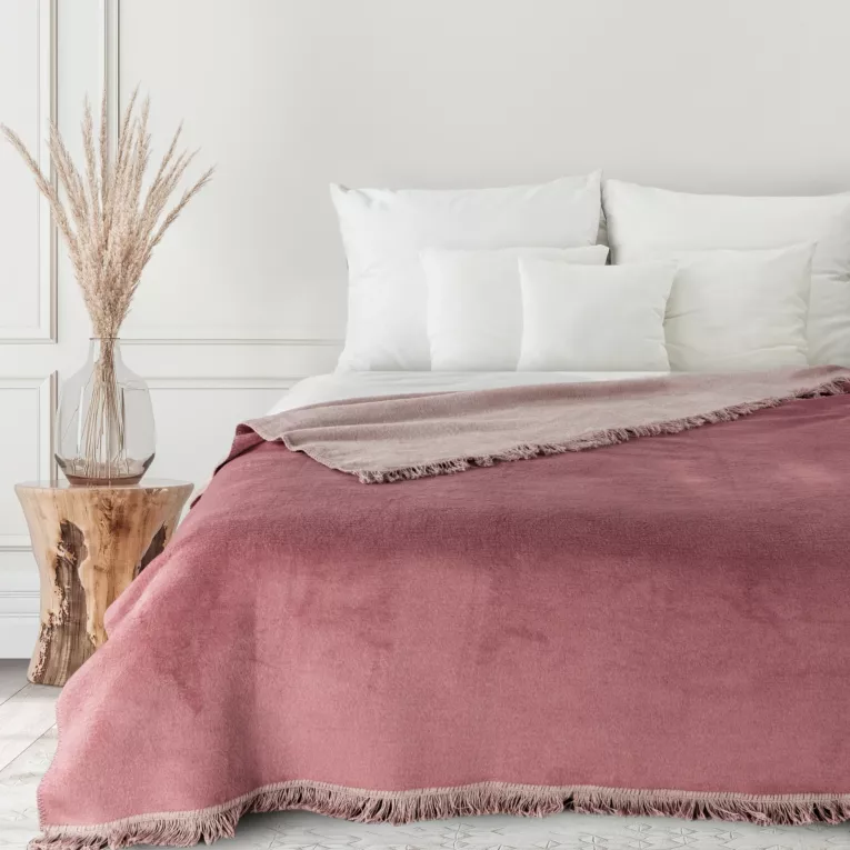 Koc DUO dwukolorowy bawełniano-akrylowy  z frędzlami, dwustronny