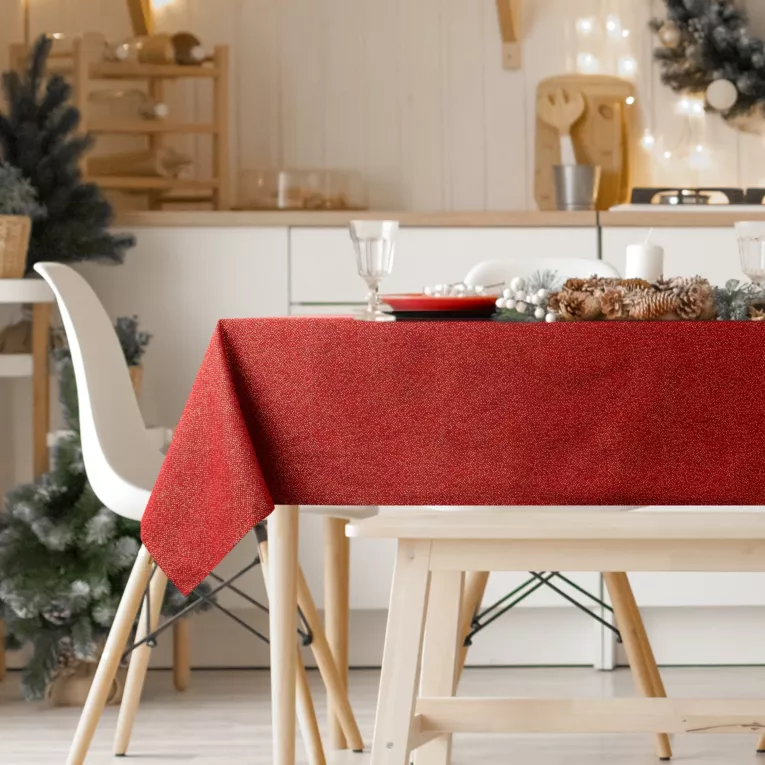 Obrus świąteczny DASHER z żakardowej tkaniny w drobny wzór przetykany złotą nicią
