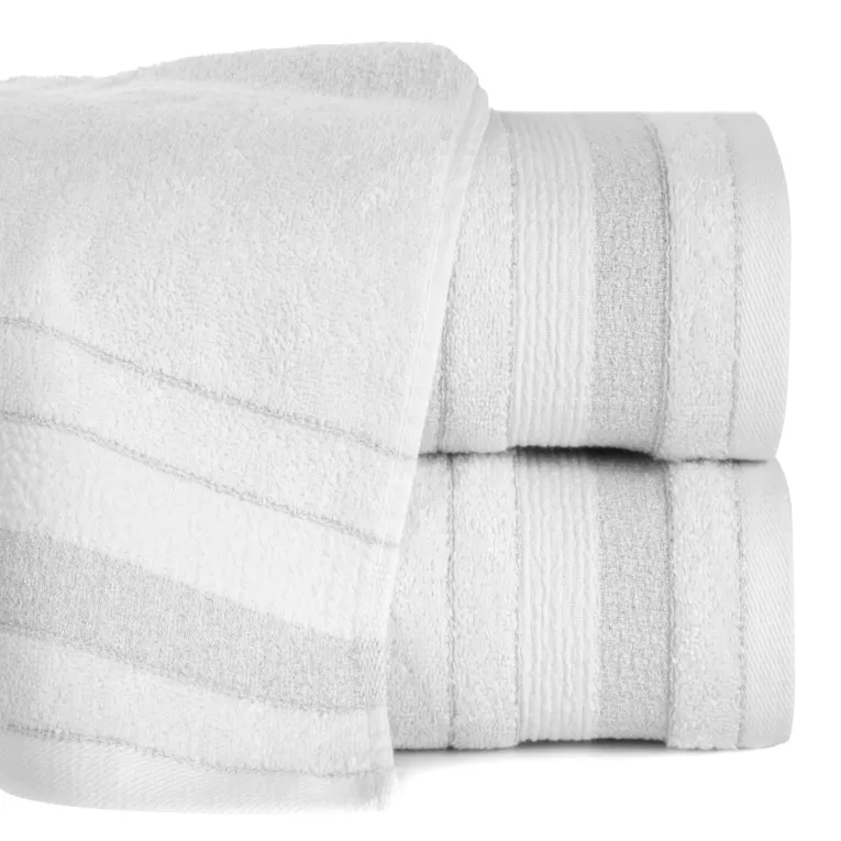 Ręcznik do rąk 30x50 cm bawełniany kolor biały w pasy przetykany błyszczącą nicią 500 g/m2 APRIL