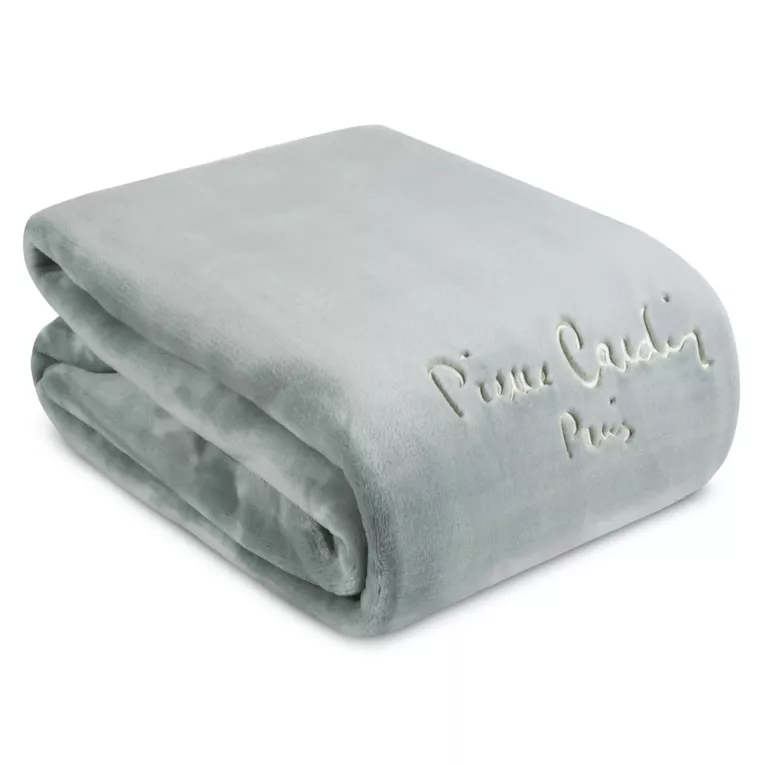 Koc 220x240 cm srebrny o wysokiej gramaturze z haftowanym logo CLARA Pierre Cardin