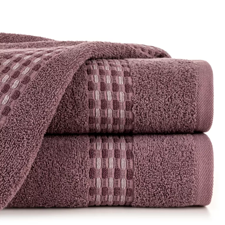 Ręcznik kąpielowy 70x140 cm bawełniany kolor liliowy z przeplataną bordiurą 500 g/m2 RIVA