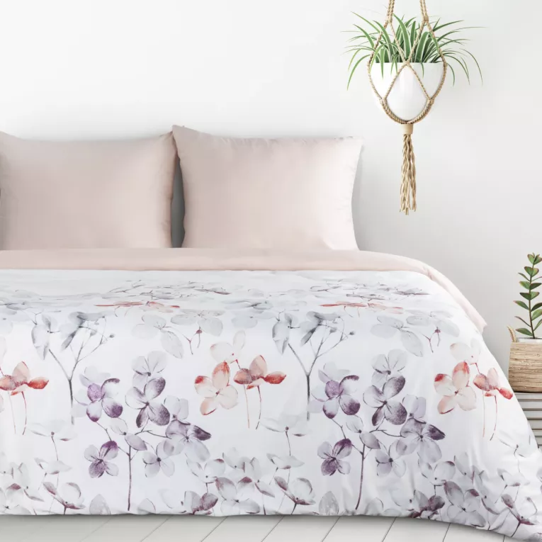 Pościel 140x200 cm kolor biało, pudrowy z motywem kwiatów VERONO7 design 91