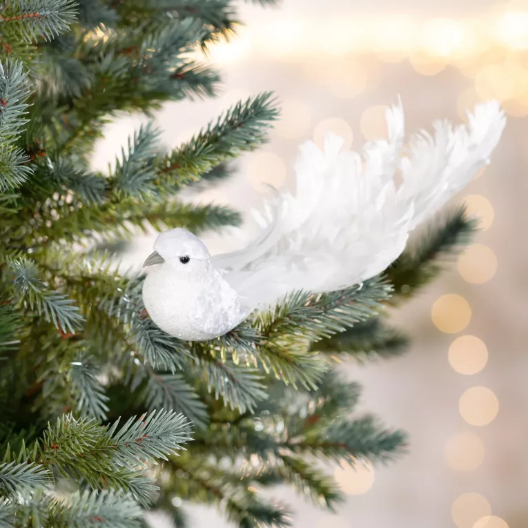 Ozdoba choinkowa PTAK z lśniącego miękkiego materiału, na klipsie