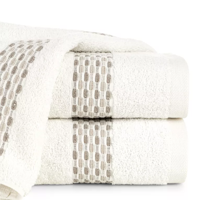 Ręcznik kąpielowy 70x140 cm bawełniany kolor kremowy z przeplataną bordiurą 500 g/m2 RIVA