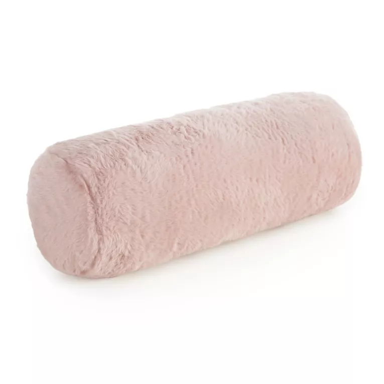 Poduszka wałek 15x45 cm pudrowa z miękkiej futrzanej tkaniny NINA