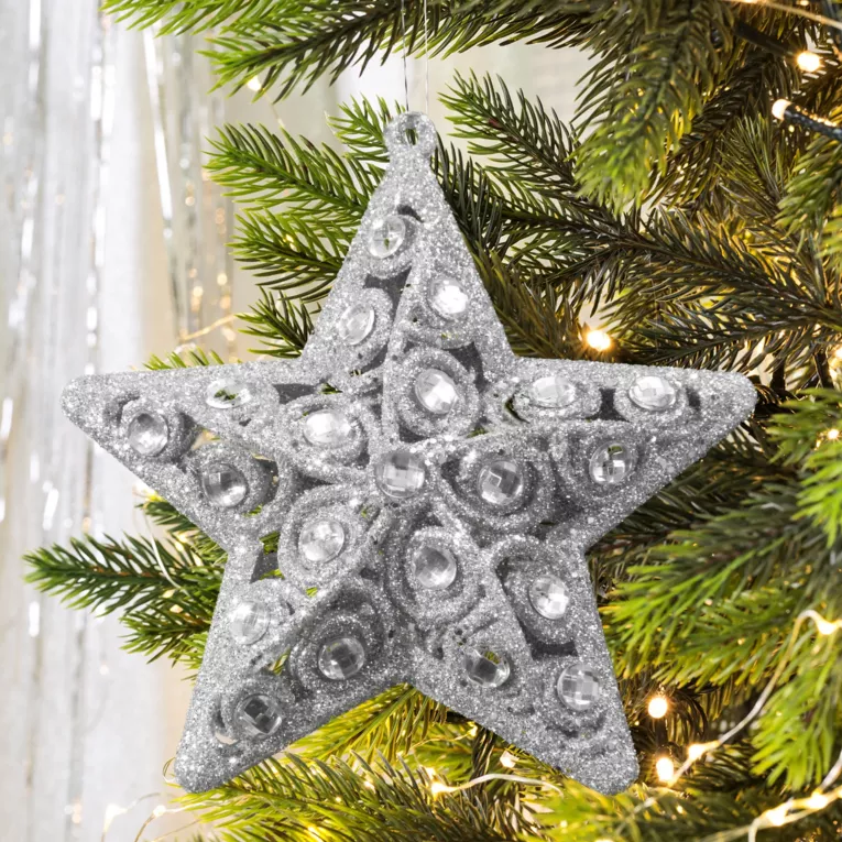 Ozdoba choinkowa GWIAZDKA z kryształami i brokatem