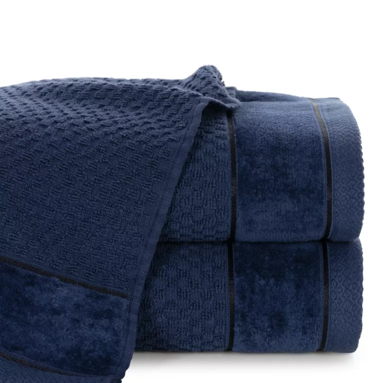 Ręcznik kąpielowy 50x90 cm bawełniany kolor granatowy o strukturze krateczki z szeroką welurową bordiurą 500 g/m2 FRIDA