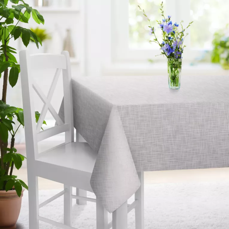 Obrus szyty biały o naturalnym, luźnym splocie w stylu eko