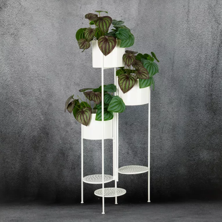 Kwietnik metalowy na trzy kwiaty biały