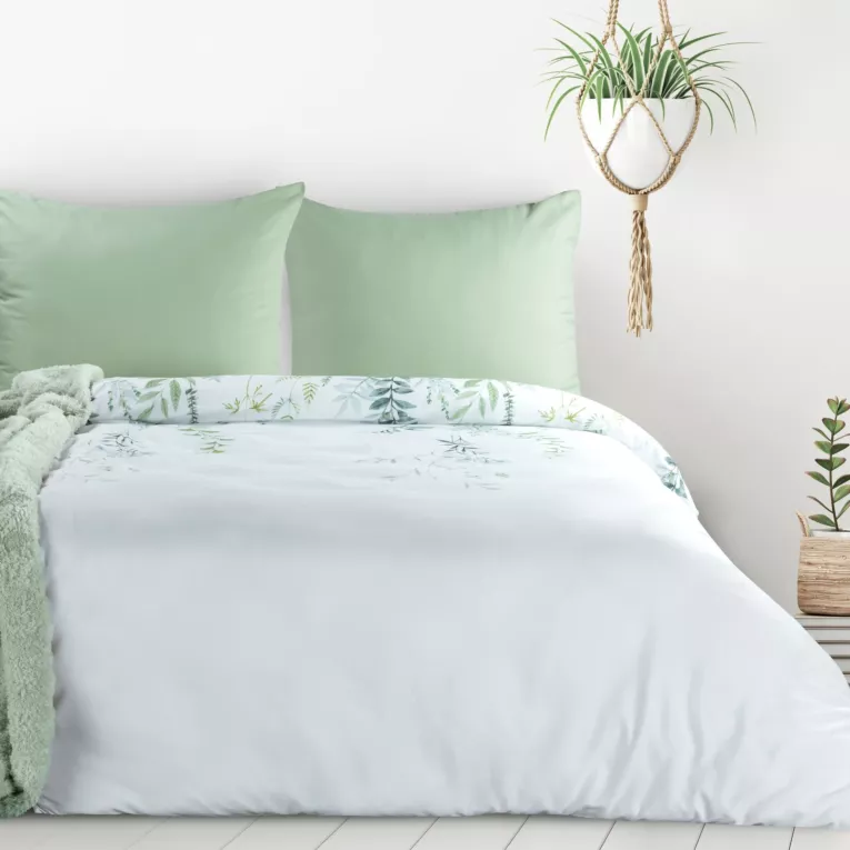 Pościel 220x200 cm kolor biało, zielony z motywem liści VERONO7 design 91