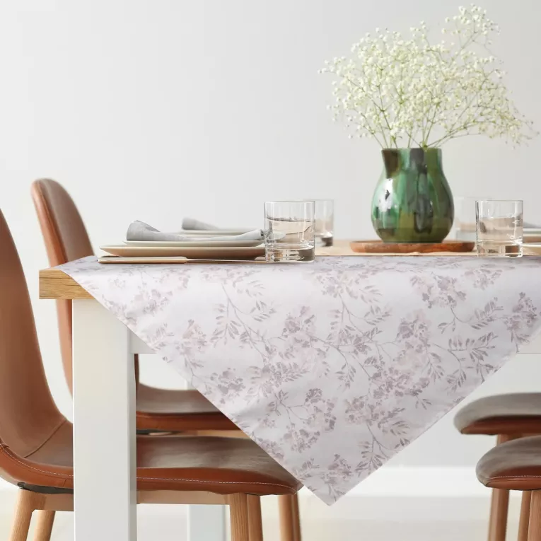 Obrus kremowo, beżowy 85x85 cm wodoodporny GARDEN na taras oraz balkon z motywem roślinnym