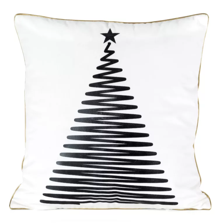 Poszewka na poduszkę 45x45 cm welwetowa świąteczna naturalno czarna zdobiona nadrukiem choinki ISLA