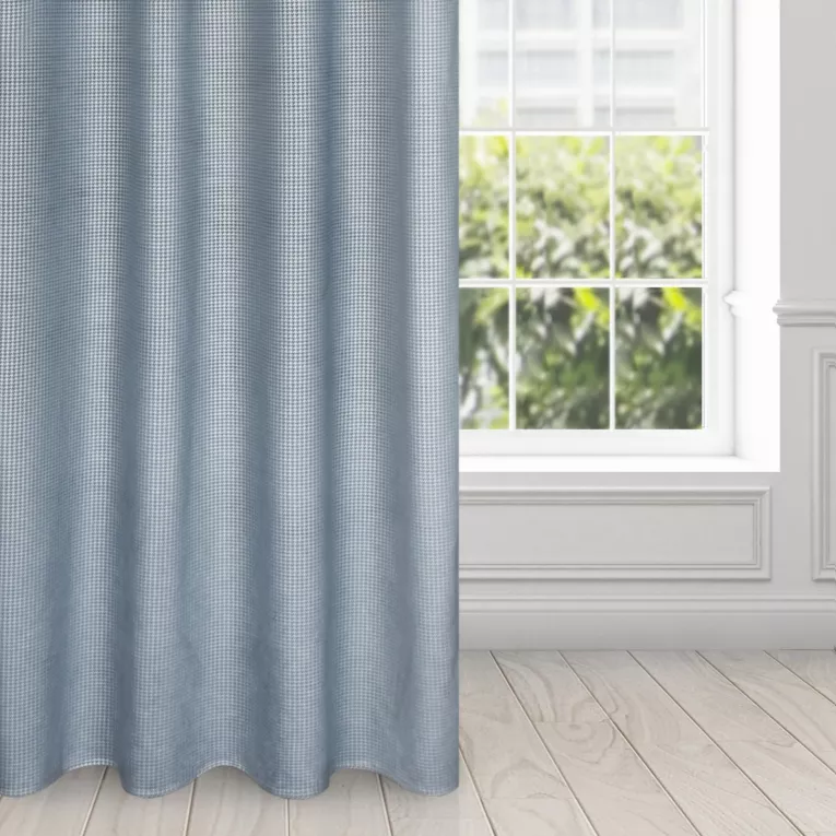 Zasłona welwetowa granatowo, srebrna z nadrukiem pepitki 140x250cm przelotka - DARCY