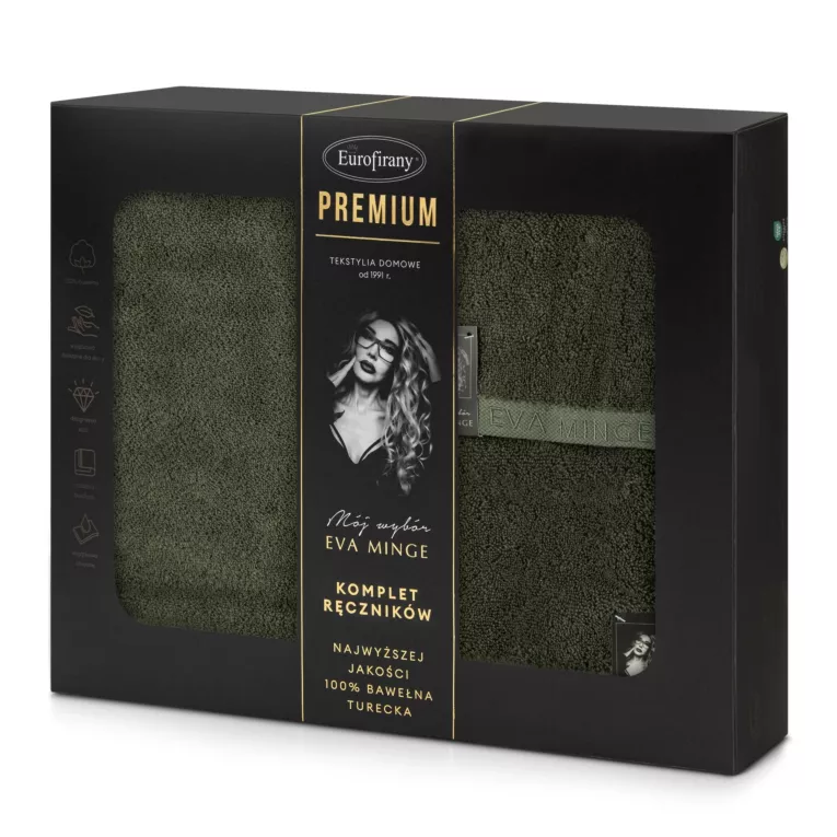Zestaw ręczników bawełnianych na prezent 3 szt kolor ciemnooliwkowy 550 g/m2 VENUS Eva Minge