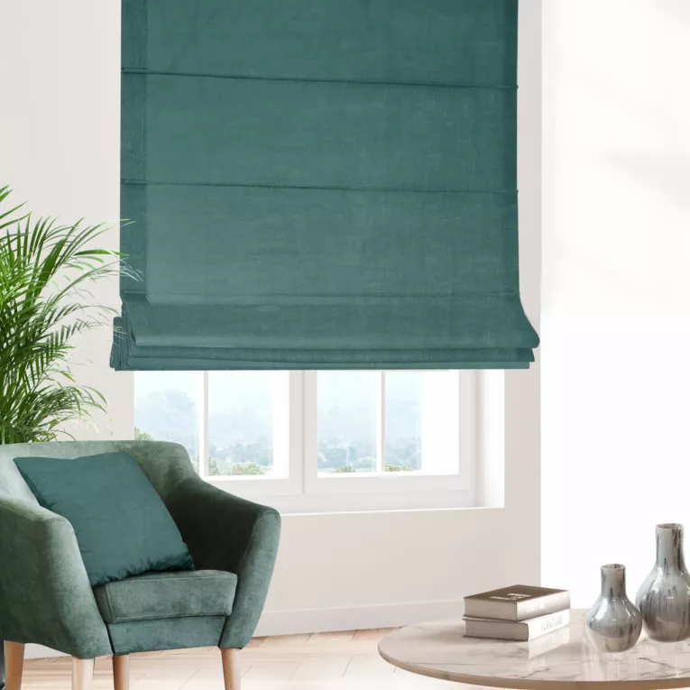 Roleta rzymska ENYA ciemnozielona z miękkiej półmatowej tkaniny welwetowej