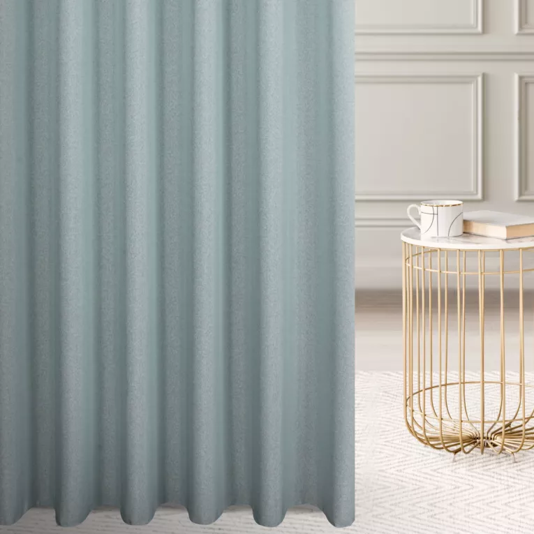 Firana szyta na taśmie 5 cm miętowa z półmatowej etaminy z efektem melanżu, wykończona obciążnikiem