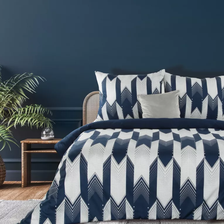 Pościel 160x200 cm bawełniana kolor biały, granatowy z nowoczesnym wzorem PALERMO 4 Terra Collection