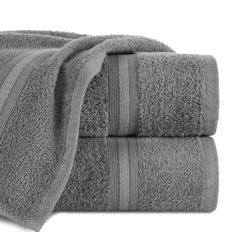 Ręcznik do rąk 30x50 cm bawełniany kolor stalowy z bordiurą w kontrastujące pasy 500 g/m2 TRIS