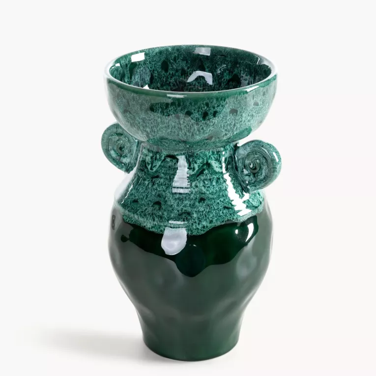 Wazon dekoracyjny zielony o rzeźbiarskiej formie 17x30 cm DINA