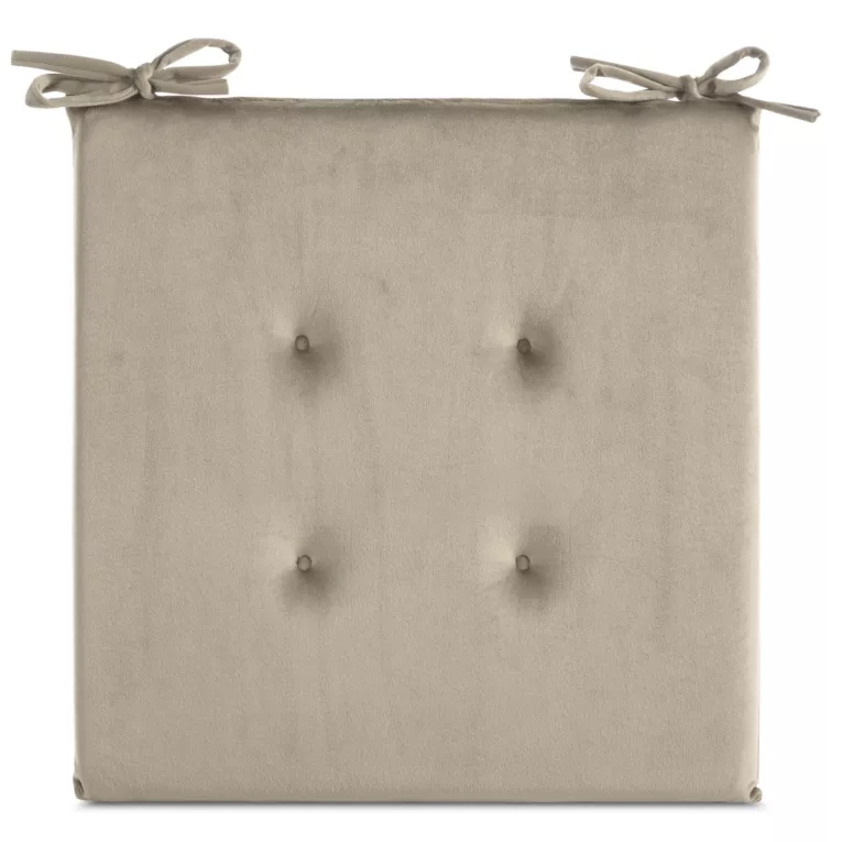 Poduszka na krzesło 40 x 40 x 3 cm  welwetowa beżowa z ozdobnym pikowaniem i praktycznymi troczkami GAJA