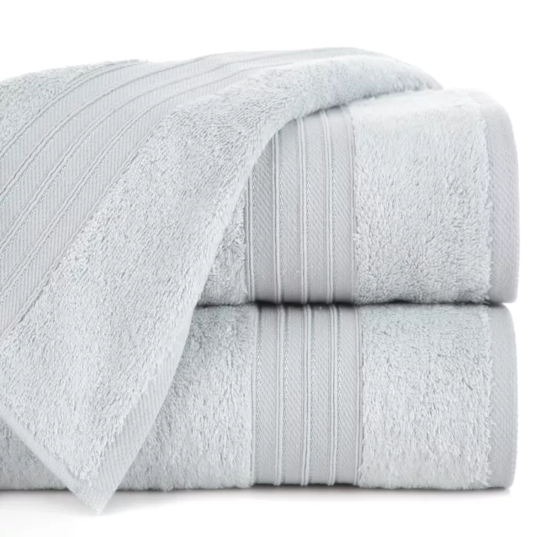 Ręcznik do rąk 30x50 cm bawełniany kolor srebrny zdobiony bordiura w paski 550 g/m2 AURA