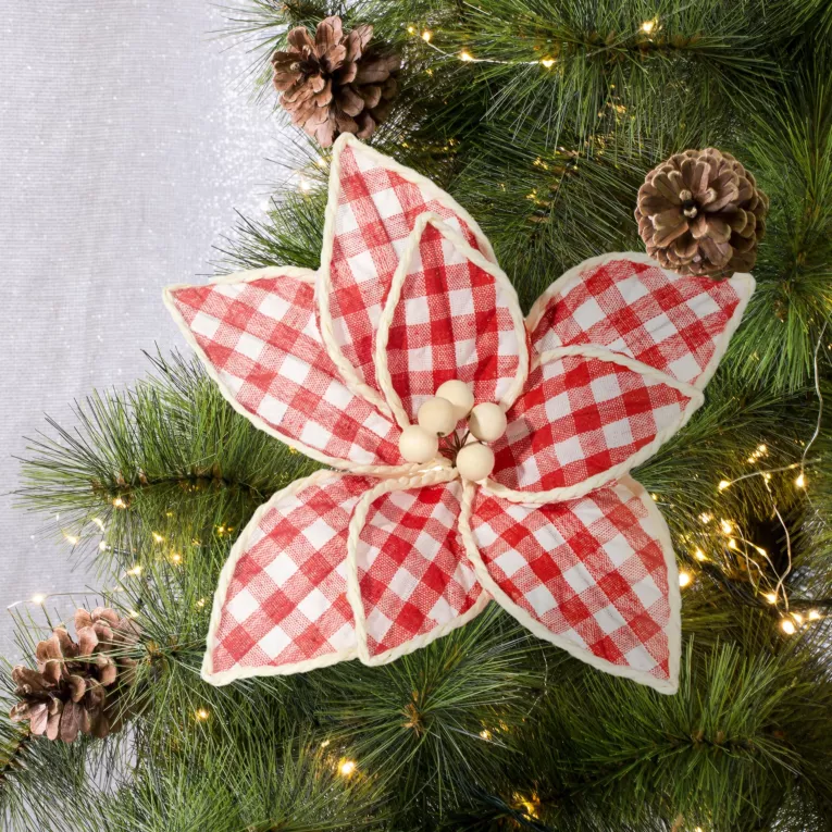 Świąteczny kwiat dekoracyjny w stylu eko z tkaniny w krateczkę