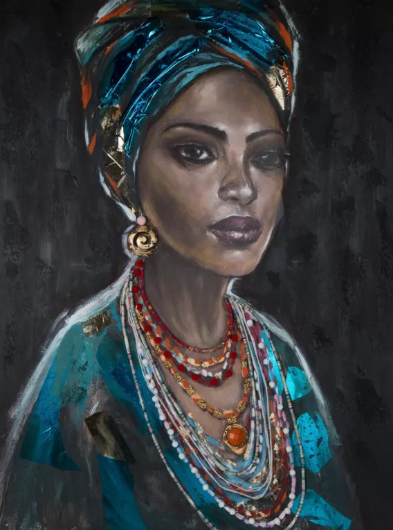 Obraz  GODDESS 3 portret kobiety w turbanie ręcznie malowany na płótnie